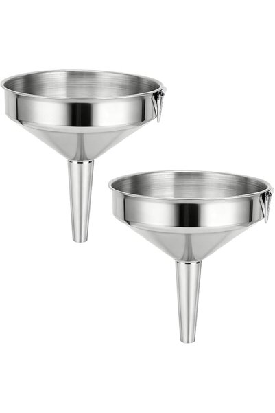 TERRIFI 2 Pcs Stainless Steel Kitchen Funnel For Filtering, Sturdy Handle, Ea...