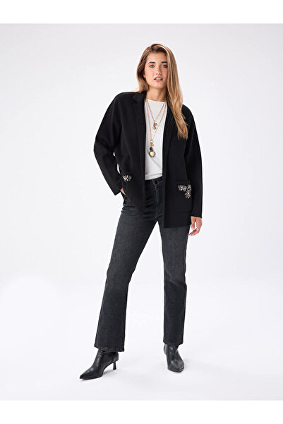 Faik Sönmez Cebi Boncuk Nakış Detaylı Triko Blazer Ceket W27TRH005