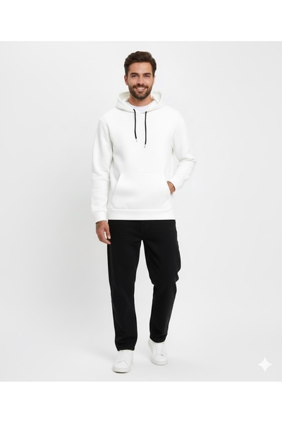 THE ONE Men's 3 Thread Hooded Kangaroo Pocket Plain Basic Sweatshirt