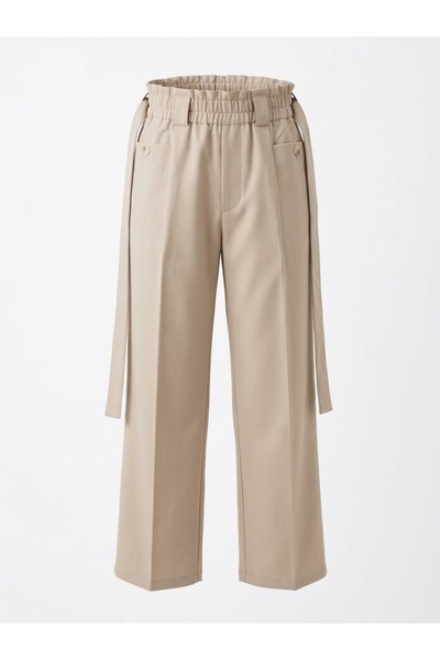 Generic Brand Pantaloni Damă Bej Talie Înaltă cu Cordon și Talie Elastică, Cr...