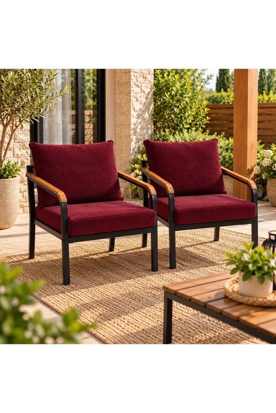 Modern Style Home 2'li Tekli Bahçe Koltuğu Seti – Fitilli Minderli Metal Balk...