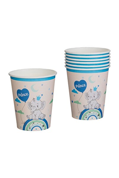 OEM Pahare de Petrecere din Carton Bej cu Model Elefant Curcubeu Prince 240 m...