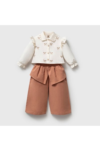 ministok Miss Ladies Fiyonk Nakışlu Gömlek pantolon 2 li takım