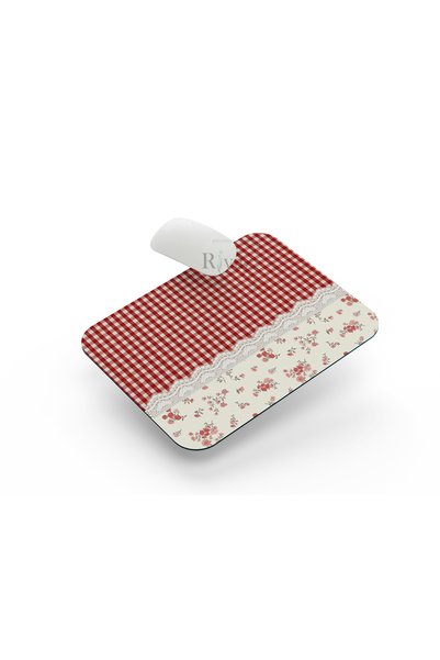 riyaz Kırmızı Pötikare Çiçekli - Dikdörtgen Mouse Pad, 17,5 cm x 21,50 cm