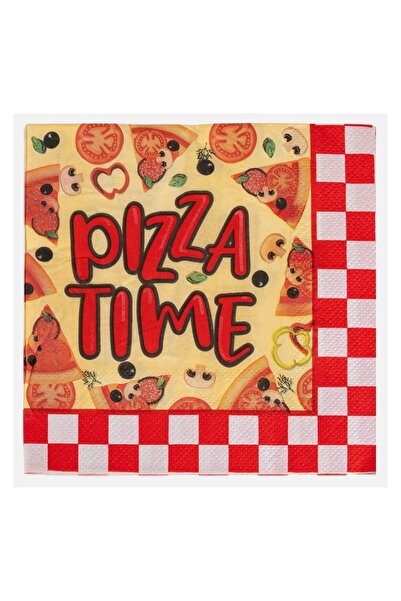 OEM Șervețele de Petrecere 2 Straturi Roșii cu Carouri "Pizza Time" 33x33 cm ...