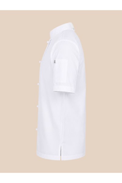 Signature Uniform Durable Premium Alpala Fabric - Short Sleeve Double-Breasted Men's Chef Jacket - White / Black - Name Embroidery Gift