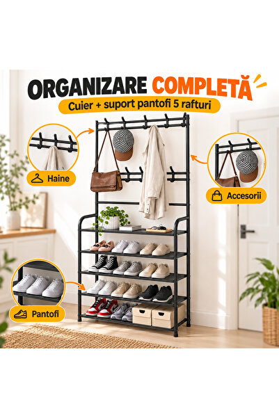 iTin Cuier haine cu suport pantofi, 5 rafturi, 80x29.5x172 cm, negru