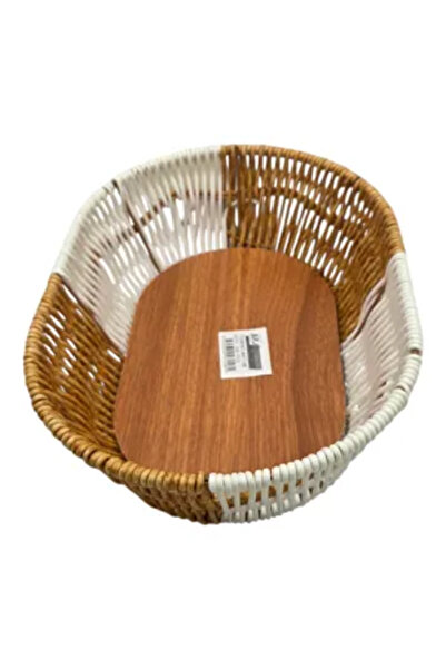 Generic Brand Coș Oval Împletit pentru Bucătărie, cu Bază Aspect Lemn, 27 x 1...