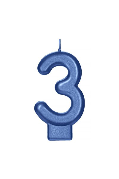 OEM Lumânare Zi de Naștere Bleu Metalizat Nr.3 – Decor Elegant pentru Tort An...