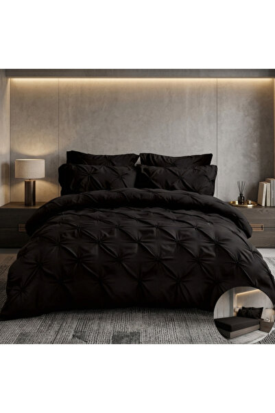 Truva Home Lenjerie de Pat Dublu 6 Piese cu Pliuri si Nasturi | 230x250 cm, F...