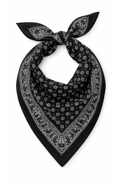 HER ŞEY NOTA www.herseynota.com Siyah Şal Desenli 52x52 cm %100 Pamuk Fular Bandana Unisex Çok Amaçlı