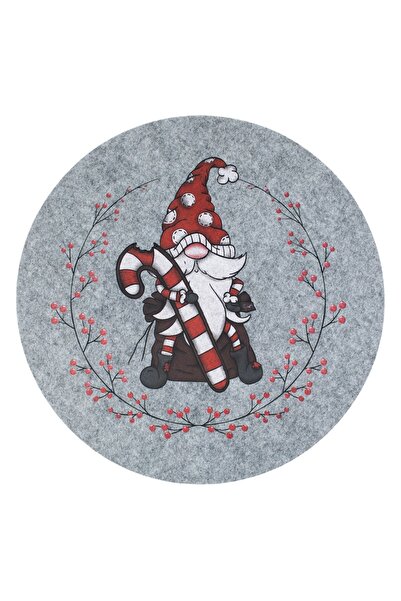 DD SHOP Suport Farfurie din Fetru Gri Figurina Gnome de Craciun Candy Ø38cm