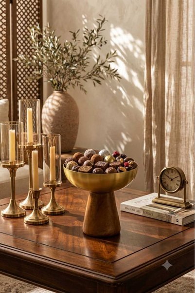 Emal Home Ahşap Ayaklı Gold Çikolatalık ve Şekerlik – Dekoratif Ayaklı Sunum ...