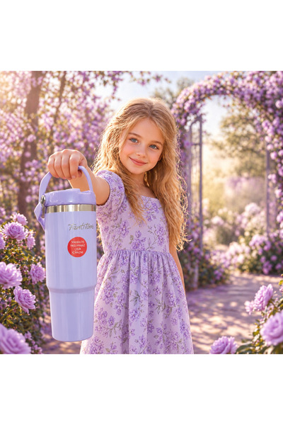 Tantitoni Lyla Lady More 900 ml Thermos Cup with Straw, Stainless Steel & Han...