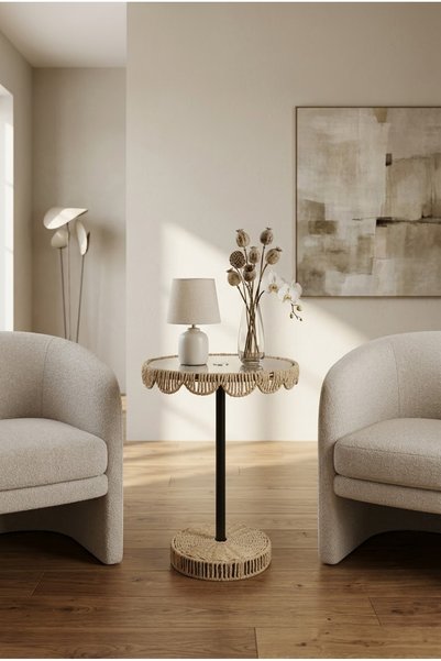Generic Beige Circular Side Table Versatile and Stylish Design Modern Home Furniture 55X37Cm