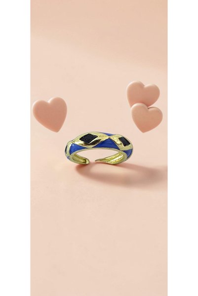 ahsenaksesuar2025 Baklava Patterned Yellow Black Enamel Blue Colored Adjustab...