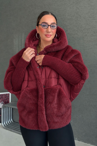 BRGCLOTHING Imported Knitwear Soft Plush Inflatable Coat with Sleeve Detail