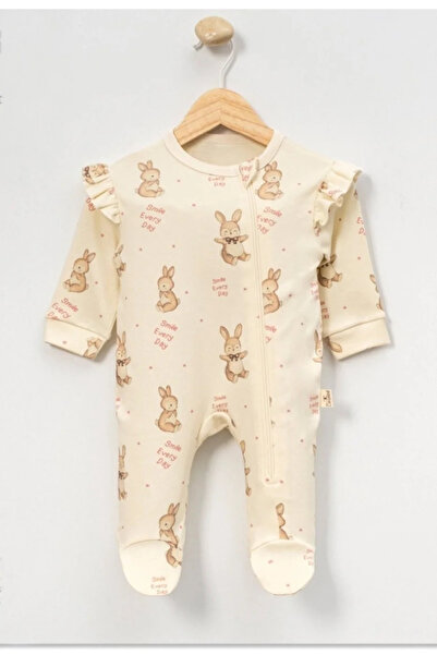 Tuğra Bebe 3-Piece Zippered Booties Long Sleeve Baby Romper Set 100% Cotton 0-3 Months