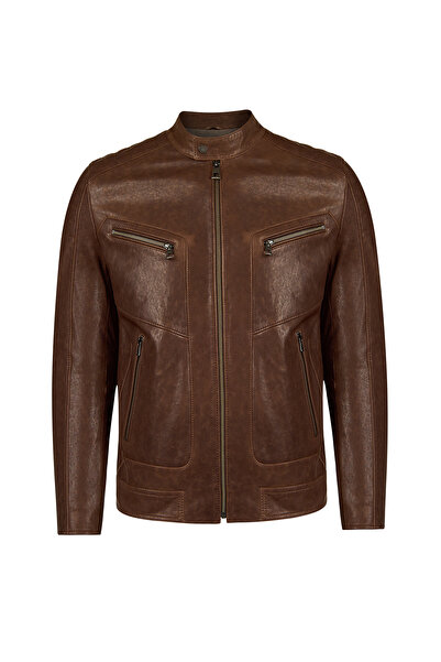 Derimod Luka Erkek Kahverengi Slim-Fit Deri Ceket 26WGF66332Z