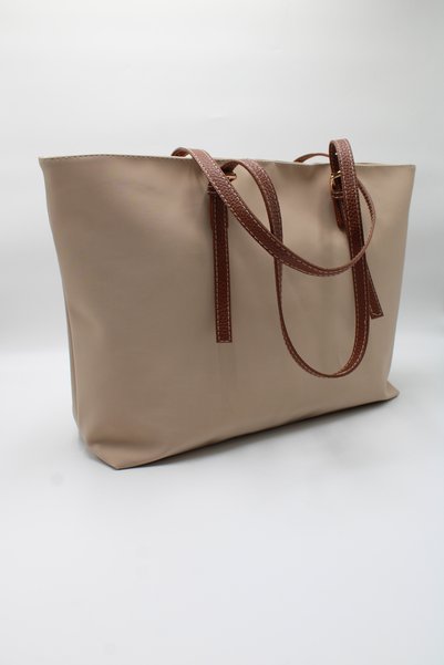 LASSO Women's Beige Tan Satin Canvas Mega Large Size Belt Strap Lined Handbag. Arm and Shoulder Bag