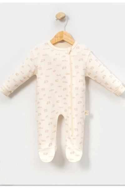 Tuğra Bebe 3-Piece Zippered Booties Long Sleeve Baby Romper Set 100% Cotton 0-3 Months