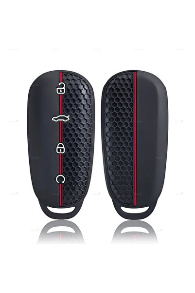 Alazpay غطاء مفتاح سيليكون منقوش متوافق مع OMODA 7 و OMODA 5 (أسود أحمر)