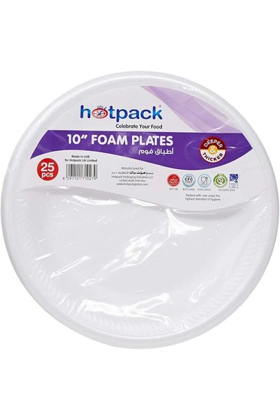 Hotpack White foam plate 10"- 25 Pcs
