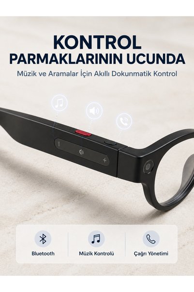 ASTRALTECH Kontrollü Siyah Kameralı Akıllı Gözlük AI Görüntü Tanıma Bluetooth Müzik