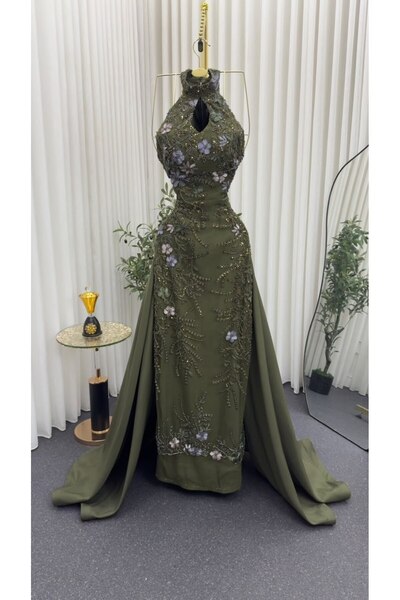 liyan fashion olive green evening dress