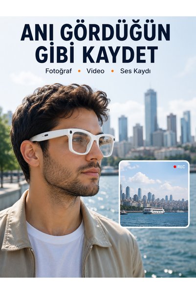 ECRUZ Özellikli 3 Lensli Kameralı Akıllı Gözlük AI Sesli Asistan Çeviri Bluetooth