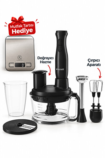 Arçelik Çırpıcı Aparatı Blender Seti Siyah RHB3410 Mutfak Tartısı Hediye (Onerous)
