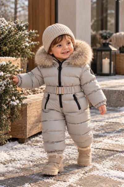 Atelier CONTEMPO Contempo KIDS Bebek / Çocuk Kapüşonlu Kürklü Şişme Astronot Tulum