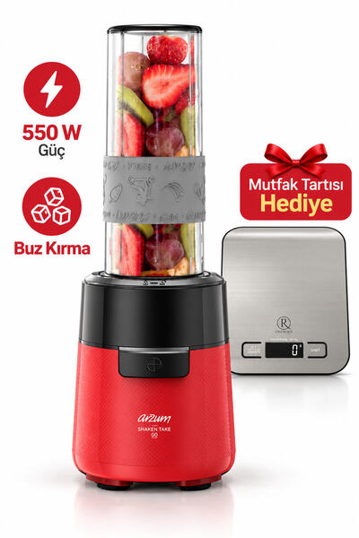 Shake'n Take Go 550 W Güç Kişisel Blender Kırmızı AR1211 Mutfak Tartısı Hediye (Onerous)