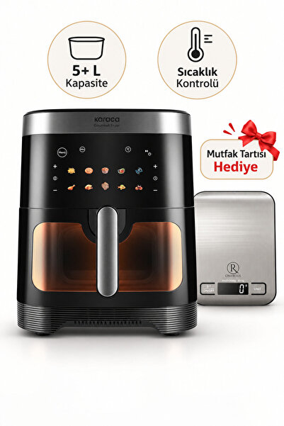 Gourmet XXXL Smart 5+ L Kapasite Airfryer & Fritöz Siyah Mutfak Tartısı Hediye (Onerous)