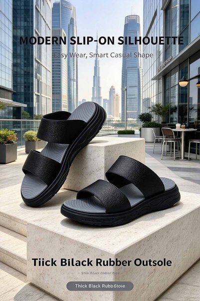 Glory One Mart صندل رجالي من جلد الليتشي بحزامين - بنقشة طبيعية وتصميم عصري س...