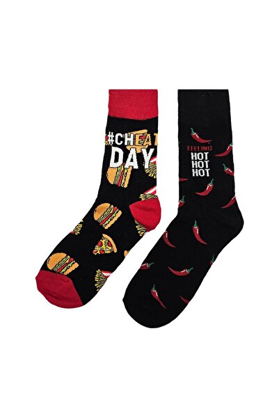 OEM Set 2 Perechi Șosete Bărbați „Cheat Day”, Burger/Pizza și Ardei, Mărimea L