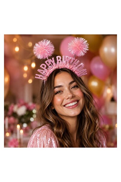 OEM Bentiță Party Roz cu Urechi Holografice Beteala Glitter "Happy Birthday" ...