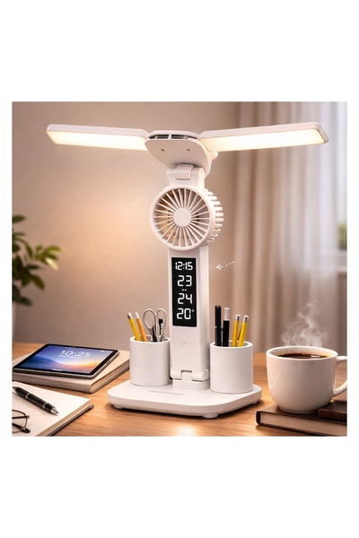 OEM Lampă de Birou 3-în-1 LED 7W cu Ventilator, Ecran Digital și Organizator ...