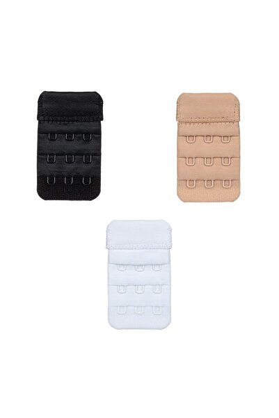 OEM Set 3 Extensii Sutien Negru-Alb-Bej, 3 Rânduri, 6 x 3,5 cm, Mărimea A-B