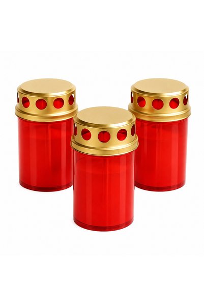 BISPOL Lumânare memorială din plastic roșu cu capac metalic, 80 mm – 3 bucăți.