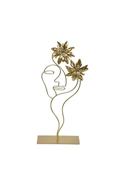 OEM Decoratiune Metalica Fata cu Flori de Culoare Aurie 16x37cm – accent deco...