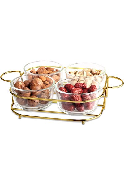Harmony Glass Bowl with Metal Holder, 4 Pieces, 28.5x21x6.7 cm