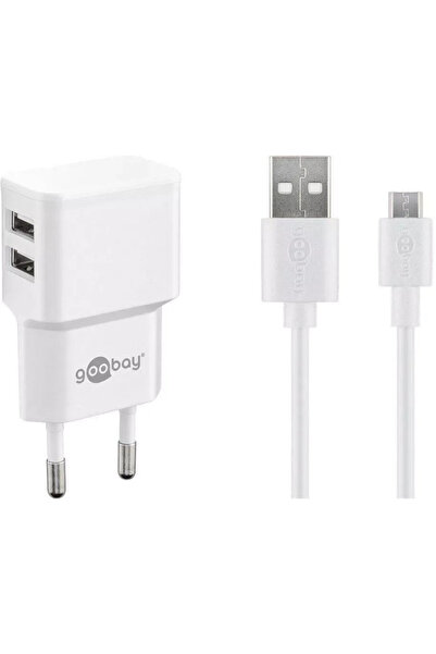 goobay Incarcator de retea dual 2x USB cu cablu micro USB 2.4A alb