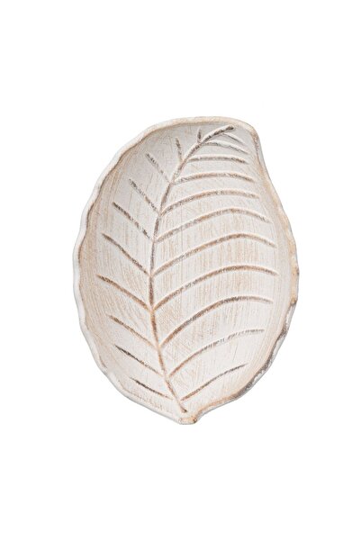 OEM Platou Decorativ din Lemn Bej Frunza Brushed 24.5x18x4cm – pentru lumânăr...