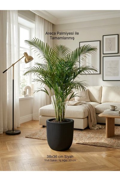 ks kastasaksı Plastik yivli iclikli saksi 38x36 modern dekoratif büyük saksı ...
