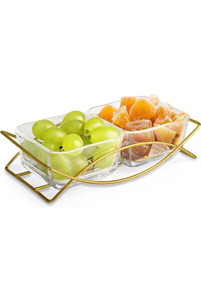 Harmony 2-piece Glass Bowl with Metal Stand, size 22.2x12x5.3 cm