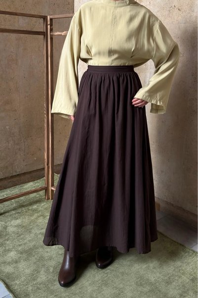 fayaboutique.com Kahverengi Vual Keten Harmione Etek