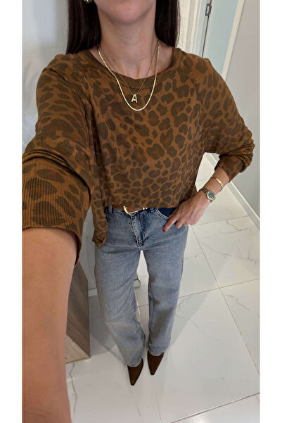 BİRCANÇİL Dlvin Teds Taba Bisiklet Yaka Leopar Baskılı Triko