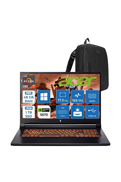 Nitro V17 ANV17 Amd Ryzen 7 260 48GB 1tb SSD RTX5070 8GB 17,3" W11HM NHQZKEY001H13+Zetta Çanta