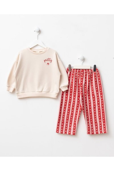 Valia Baby Pretty 100% Cotton Striped Set with Heart Print on the Back for Baby Girls & Kids